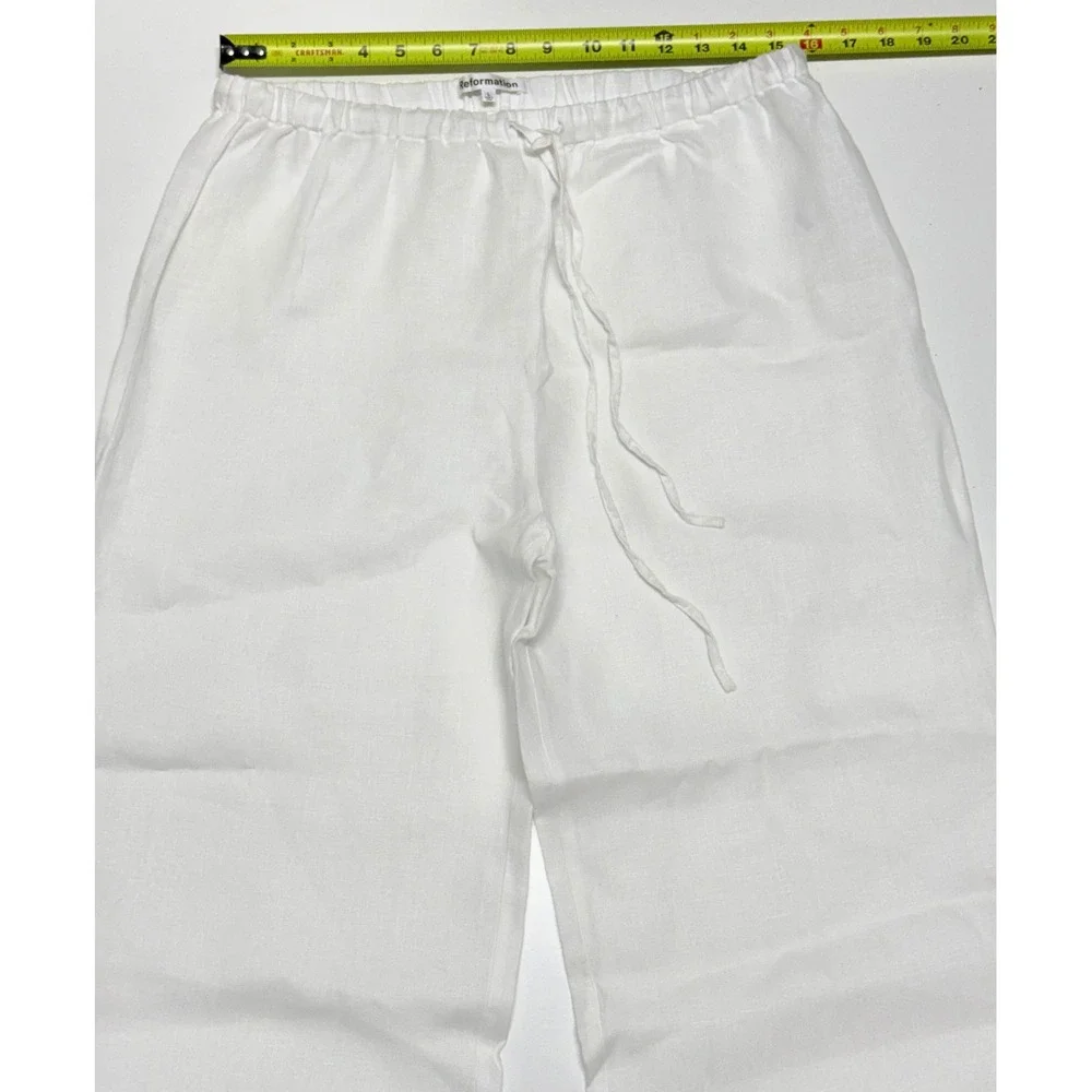 Reformation White 100% Linen 2 Piece Set XL Shirt and Large Wide Leg Pants Women